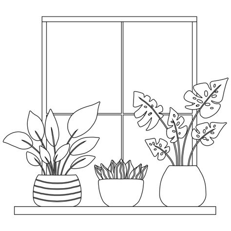 Aesthetic Colouring Pages Simple, Plants Drawing Doodles, Flower Shop Drawing, Coloring Pages Plants, Line Art Drawings Easy, Black Cat Tattoo Ideas, Simple Coloring Pages Aesthetic, Plant Coloring Pages, Line Drawing Simple