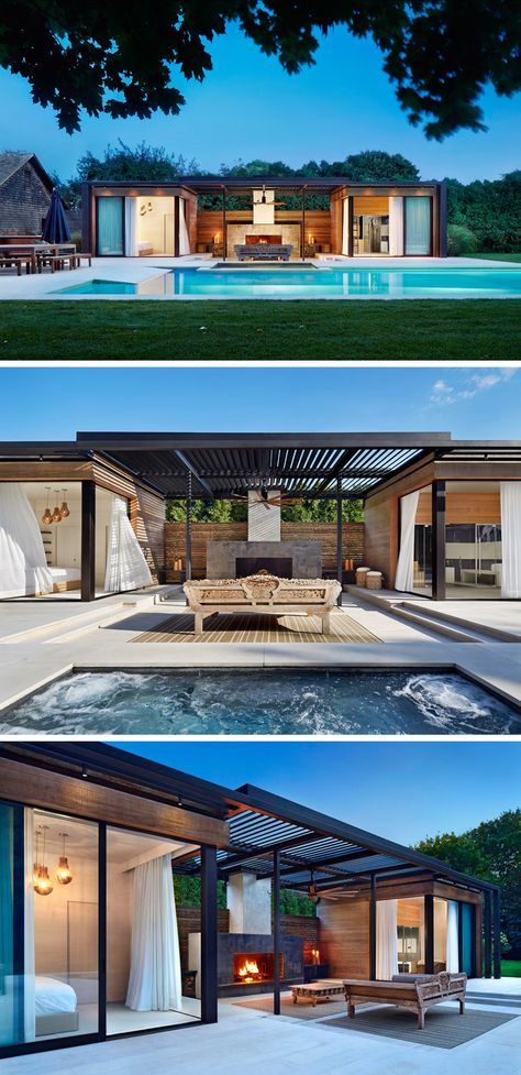 Backyard Pool House, Modern Pool House, Moderne Pools, Luxurious Pool, Pool House Designs, Concrete Pool, Modern Landscape Design, Modern Pools, Modern Backyard