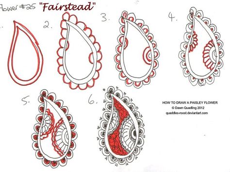 How to draw Paisley Flower 25 Fairstead by Quaddles-Roost.deviantart.com on… Draw Paisley, Paisley Drawing, Modele Zentangle, Zentangle Tutorial, Paisley Flower, Tangle Pattern, Tangle Doodle, Zentangle Designs, Doodle Inspiration