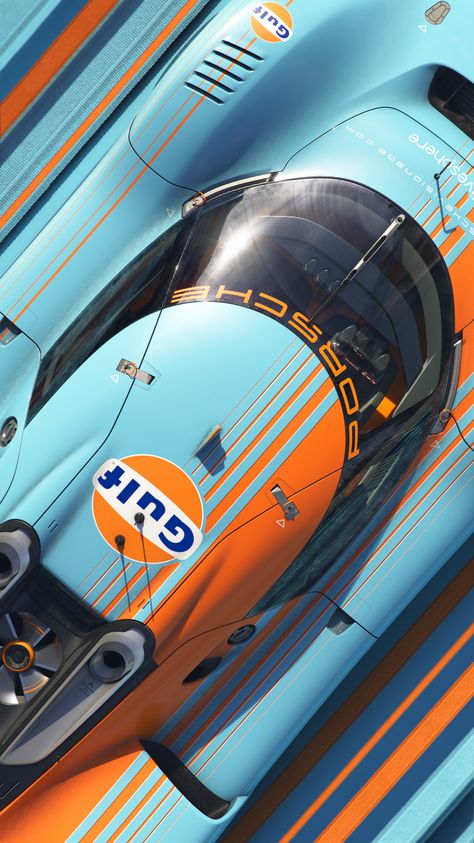 Gulf Racing Wallpaper, Gulf Racing Colours, Porche Vintage, Racing Wallpaper, Vintage Racing Poster, Gulf Racing, F1 Wallpaper Hd, Porsche Sports Car, Racing Car Design