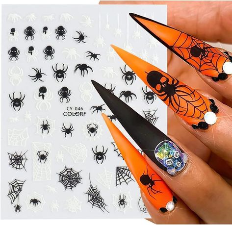 3d Horror, Foil Tattoo, Halloween Nail Decals, Dark Nail Art, Spider Witch, Nail Art Halloween, Dark Nail, Glowing In The Dark, Nail Art 3d