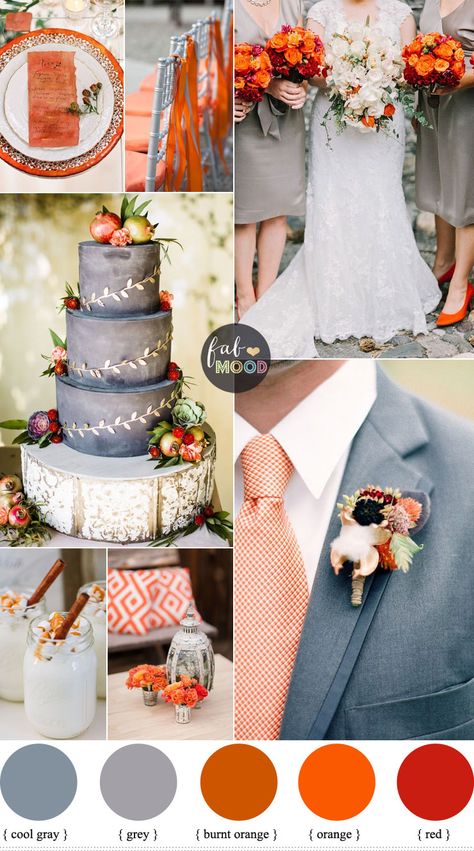 The best November wedding colours are oranges, browns, tans, and similar warm-toned colours but we paired grey just to balance between warm and cool wedding November Wedding Dresses, November Wedding Colors, Orange Wedding Colors, Wedding Color Scheme, 19 November, 13 November, Wedding Colours, Gray Wedding, November Wedding