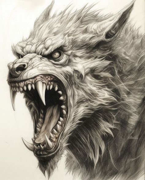 Werewolf Tattoo, Werewolf Illustration, Werewolf Drawing, Wolf Skull, Beast Creature, Wolf Tattoo Design, Werewolf Art, Vampires And Werewolves, Creature Artwork