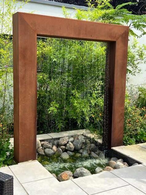 Minimalist Water Feature, Rain Shower Fountain, Rock Wall Water Feature, Rain Curtain Water Feature, Large Garden Water Features, Corten Steel Water Feature, Backyard Pool And Spa, Waterfall Decoration, Round Gazebo