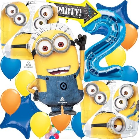 Dispicable Me Party Decorations Minion Otto, Minions Birthday Party Decorations, Foil Balloon Bouquet, Minions Birthday Party, Minions Birthday, Bouquet Decoration, Minion Birthday Party, Round Balloons, Minion Birthday