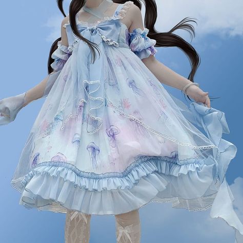 Devil Inspired on Instagram: “【Coral Jellyfish】JSK(SKU：GLO-001) -Pre-order ends 20th May 2020 ➜➜ https://www.devilinspired.com/coral-jellyfish-printing-high-waist-jsk-…” Jellyfish Dress Aesthetic, Jellyfish Aesthetic Clothes, Jellyfish Themed Outfit, Jellyfish Outfit Aesthetic, Jellyfish Aesthetic Outfit, Jellyfish Clothes, Jellyfish Inspired Outfit, Jellyfish Fashion, Devil Inspired