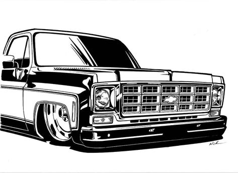 C10 Chevy Truck Drawing, C10 Drawings, Chevy Tattoo, Truck Silhouette, Truck Tattoo, Low Riding, Dropped Trucks, Didgeridoo, C10 Chevy Truck