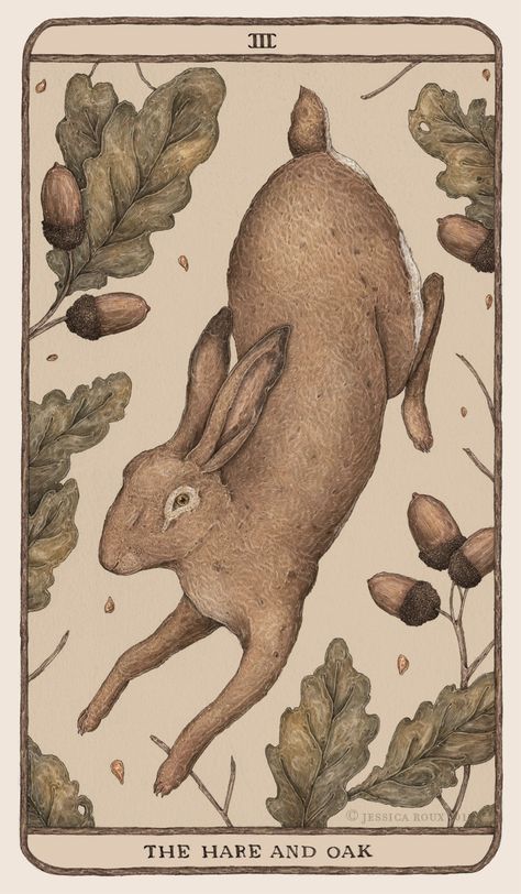 The Hare and Oak, the first card I’ve finished for an oracle deck I’m making! I’ve always wanted to illustrate a tarot deck, so I’m excited to make this my own and dive into a fun personal project.... Minerals Print, Rabbit Art, Bunny Art, Tarot Art, Oracle Decks, Art And Illustration, Freelance Illustrator, Walking In Nature, A Drawing