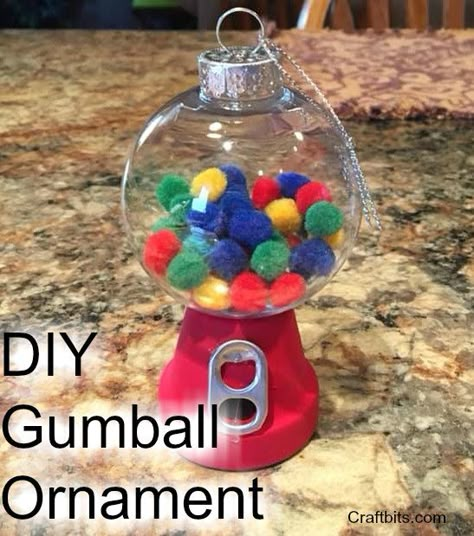 Diy Gumball Ornaments, Gum Ball Ornament, Gum All Machine Ornament, Bubble Gum Machine Ornament, Gumball Christmas Ornament, Gumball Ornament Diy, Crafts With Ornament Balls, Easy Craft Gifts For Adults, Teen Ornaments Diy