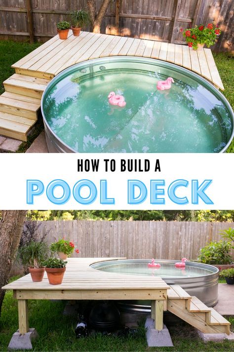 Small Backyard Deck, Deck With Stairs, Build A Pool, Small Above Ground Pool, Stock Tank Swimming Pool, Small Backyard Decks, Tank Swimming Pool, Cowboy Pool, Stock Pools