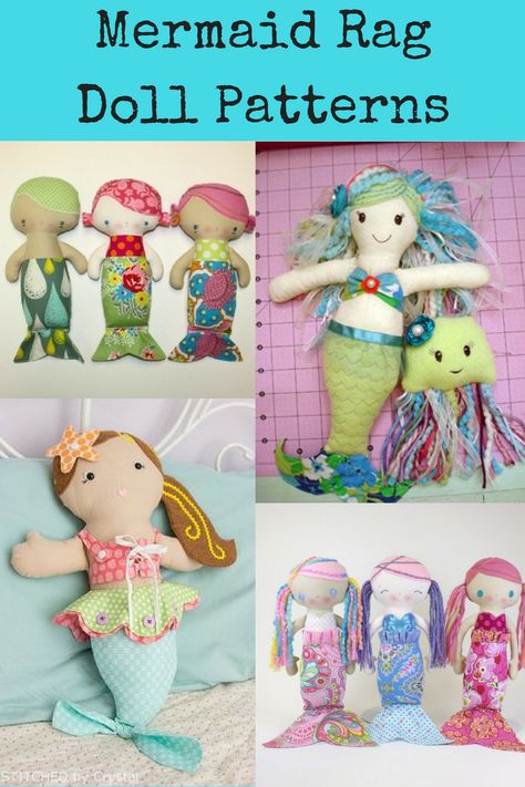 Rag Doll Patterns, Mermaid Vector, Fabric Doll Pattern, Wreath Attachments, Mermaid Crafts, Doll Patterns Free, Homemade Dolls, Rag Doll Pattern, Sewing Stuffed Animals