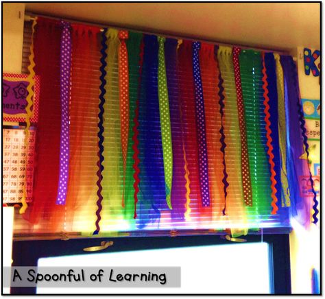 DIY Classroom Curtains- NO Sewing or Gluing! ....Follow for free 'too-neat-not-to-keep' fun teaching stuff :) Classroom Curtains, Curtain Colors, Colorful Classroom, Diy Classroom, Brown Walls, School Room, New Classroom, Class Decoration, Classroom Setup