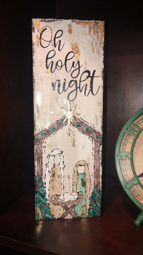 Manger Paintings Canvases, Farmhouse Christmas Paintings On Canvas, Haley B Designs, Painted Nativity Scene On Wood, Nativity Painting On Wood, Nativity Painting On Canvas, Simple Nativity Painting, Christmas Nativity Painting, Abstract Nativity