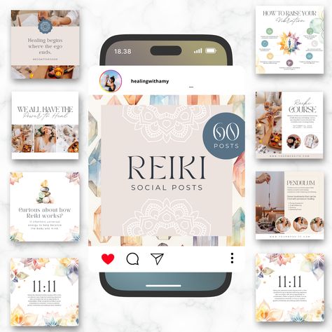 Reiki social media templates - 10+ beautiful and engaging designs for Instagram to help you promote your Reiki business and connect with your #Insta_Template #Shopify_Products #Facebook_Content #Cosmetic_Shop Reiki Aesthetic, Shopify Products, Insta Template, Reiki Business, Facebook Content, Instagram Games, Digital Storytelling, Cosmetic Shop, Instagram Layout