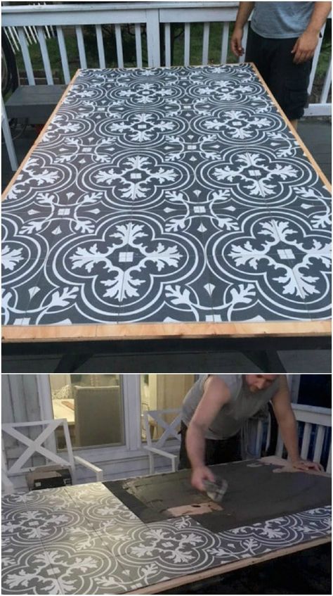 18 Innovative Repurposing Projects to Upcycle Flooring Tiles Tile Patio Table, Tiles Diy, Patio Furniture Layout, Diy Outdoor Table, Tile Table, Diy End Tables, Flooring Tiles, Diy Sofa Table, Patio Tiles