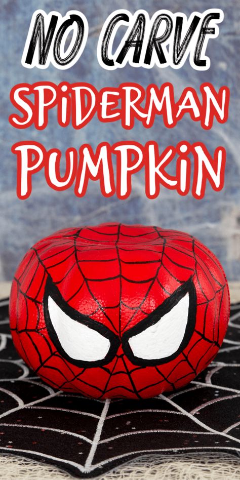 Spiderman Pumpkin Painting, Spiderman Pumpkin Carving, Spiderman Pumpkin Stencil, Spiderman Craft, Styrofoam Pumpkins, Spiderman Pumpkin, No Carve Pumpkin, Halloween Pumpkin Crafts, Carve Pumpkins