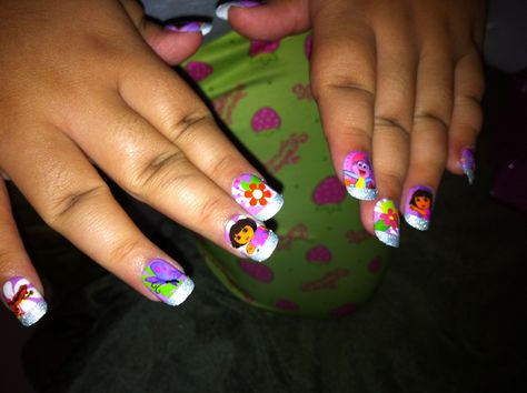 Awesome Dora nails! - nail art competition idea Dora Nails, Nail Art Competition, Nail Competition, Art Competition Ideas, Christmas Nail Art Designs, Coffin Shape Nails, Really Cute Nails, Art Competitions, Design Competitions