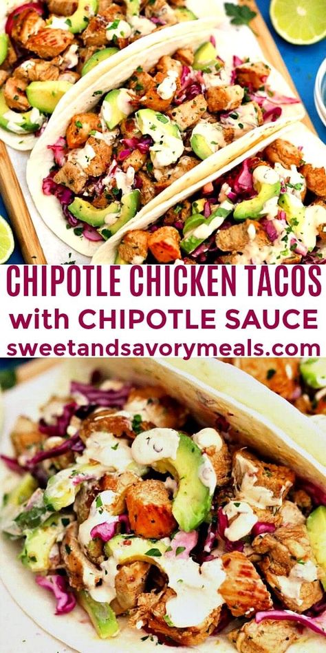 Chicken Cabbage Tacos, Bbq Chicken Tacos With Slaw, Smoked Chicken Tacos Recipe, Spicy Chicken Tacos Recipes, Recipes With Chipotle Sauce, Chipotle Chicken Tacos Recipe, Sweet Tacos, Slaw Tacos, Chipotle Chicken Tacos