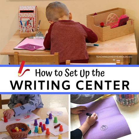 Preschool Writing Center Activities, Preschool Writing Center, Classroom Writing Center, Writing Center Preschool, Preschool Literacy Centers, Science Center Preschool, Preschool Classroom Setup, Writing Center Kindergarten, Learning Centers Preschool