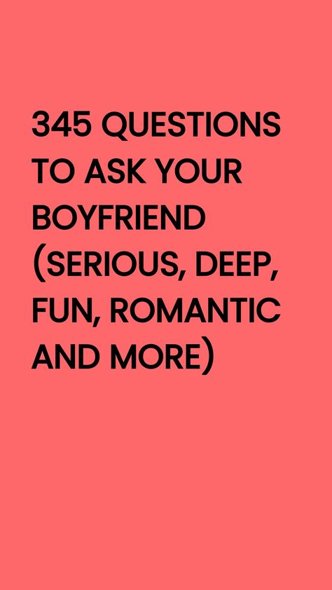 Stop worrying about what to talk about! Here are over 300 questions to ask your boyfriend to get to know him and strengthen your bond. Relationship Questions Boyfriends, What Are Questions To Ask Your Boyfriend, Questions To Dig Deeper, The And Questions, Deep Questions To Ask About Relationship, What To Talk To Your Bf About, Things To Remember About Your Boyfriend, Cute Things To Talk About With Boyfriend, Interesting Get To Know You Questions