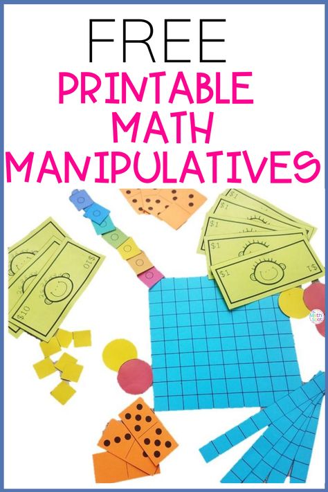 Use these free printable math manipulatives with your first and second grade students this school year! These printable manipulatives include base ten blocks, counters, cubes, dominoes, two-sided disks and learning templates as well. Use these free printable manipulatives to put together an at home math kit for your 1st or 2nd graders. Printable Math Manipulatives, Printable Base Ten Blocks Free, Free First Grade Math Printables, Math Kits First Grade, First Grade Math Tool Kit, Domino Template Free Printable, Math Tool Kit 2nd Grade, Math Tool Kit Kindergarten, Addition Manipulatives