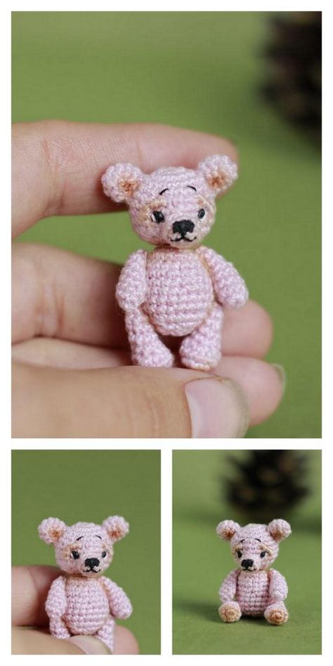 Micro Amigurumi Free Pattern Crochet Animals, Free Miniature Crochet Patterns, Micro Crochet Animals, Small Arigumi Crochet, Crochet Teddy Bear Pattern Free Amigurumi, Miniature Amigurumi Free Pattern, Crochet Tiny Bear, Miniature Crochet Animals, Crochet Bear Keychain Free Pattern