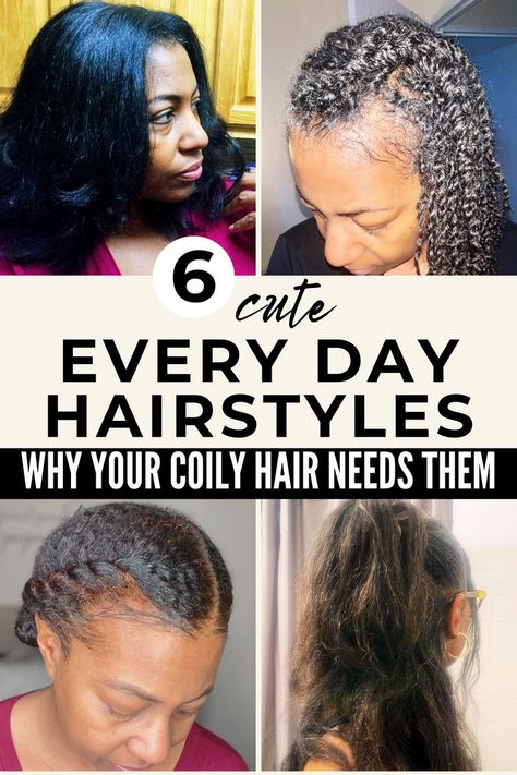 black woman with four different natural hairstyles Coily Hair Styles, Low Tension Hairstyles, Quick Easy Natural Hairstyles, Hairstyles Low Maintenance, Wash And Go Natural Hair, Protective Styles Easy, Natural Hair Care Routine, Fine Natural Hair, Natural Hair Stylists