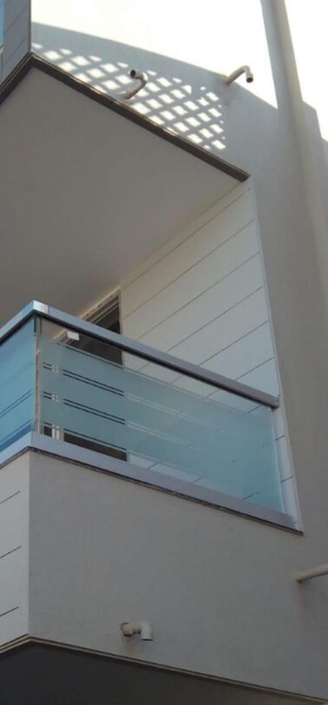 Front Glass Railing Design, Front Railing Glass Design, Frosted Glass Design For Railing, Front Glass Railing, Staircase Glass Design, Staircase Glass, Stainless Steel Stair Railing, Glass Balcony Railing, Front Building Design