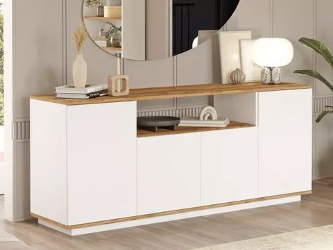 Living Room Buffet, White Sideboard Buffet, Kitchen Display Cabinet, Nordic Interiors, Sideboards Living Room, White Interior Design, White Sideboard, Side Board, Home Entrance