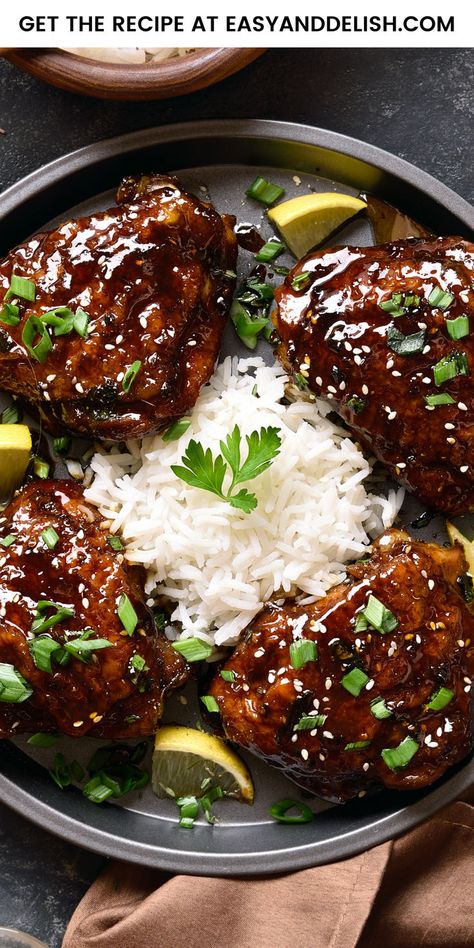 Honey Soy Baked Chicken is a good one for busy weeknights and lazy Sundays. Just mix up a simple honey-soy-garlic sauce, pour it over chicken and bake in the oven. It comes a sweet, salty, sticky chicken dinner – just the sort of flavours everybody loves! #chickenrecipes #baking #asianrecipes #dinnerrecipes Honey Soy Baked Chicken, Honey Soy Chicken Thighs, Asian Chicken Thighs, Soy Garlic Chicken, Honey Soy Chicken, Quick Pasta Recipes, Soy Chicken, Sticky Chicken, Low Carb Meal