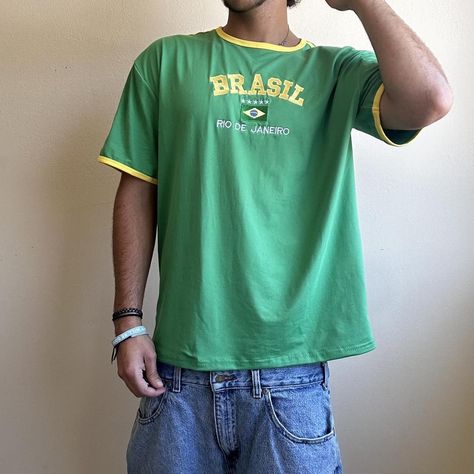 Y2k Brazil jersey t-shirt🇧🇷  Size: Large   -Brazil... - Depop Brazil T Shirt Aesthetic, Brazil Football Shirt, Brazil Jersey, Brazil Tee Shirt, Brazil Vintage Shirt, Brazil T Shirt, Brazil Shirt, Brazil Jersey 2022, Y2k Skater