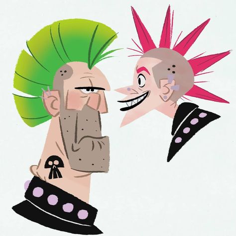 Dom Scruffy Murphy on Instagram: “Punks . . . [ patreon/scruffyshenanigans ] . . . #punk #character #rock #fashion #work #hair #sketch #dailysketch #dailydrawing #shape…” Punk Character Design, Punk Illustration, Punk Character, Punk Drawing, Chica Punk, Work Hair, Hair Illustration, Hair Sketch, Jem And The Holograms