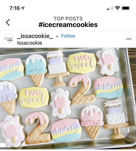 Two Sweet Ice Cream Party, 2 Sweet Cookies, 2 Scoops Birthday Party, Ice Cream Second Birthday Party, Sweet One Birthday Cookies, Two Sweet Cookies Birthday, 2 Sweet Cookies Decorated, 2 Sweet Birthday Cookies, Three Scoops Of Fun Birthday Theme