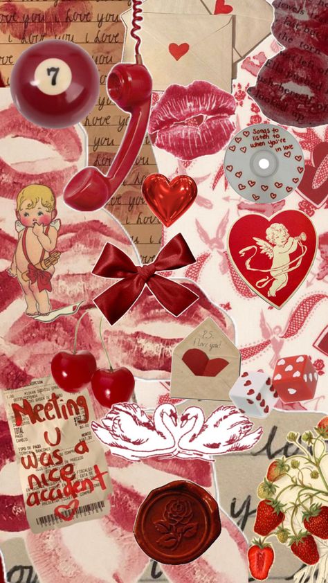 Valentine’s Day red scrapbook inspired phone wallpaper/background Red Hearts Wallpaper, Valentines Day Wallpaper, Hearts Wallpaper, Red Y2k, Lip Wallpaper, Day Wallpaper, Heart Iphone Wallpaper, Phone Wallpaper Pink, Valentines Wallpaper