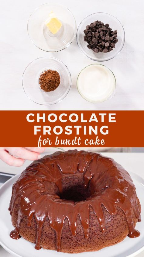 Chocolate Frosting for Bundt Cake Frosting For Bundt Cake, Bundt Cake Frosting Recipe, Easy Chocolate Buttercream, Sunday Desserts, Bundt Cake Glaze, Chocolate Buttercream Cake, Cake Glaze, Homemade Vanilla Cake, Chocolate Buttercream Icing