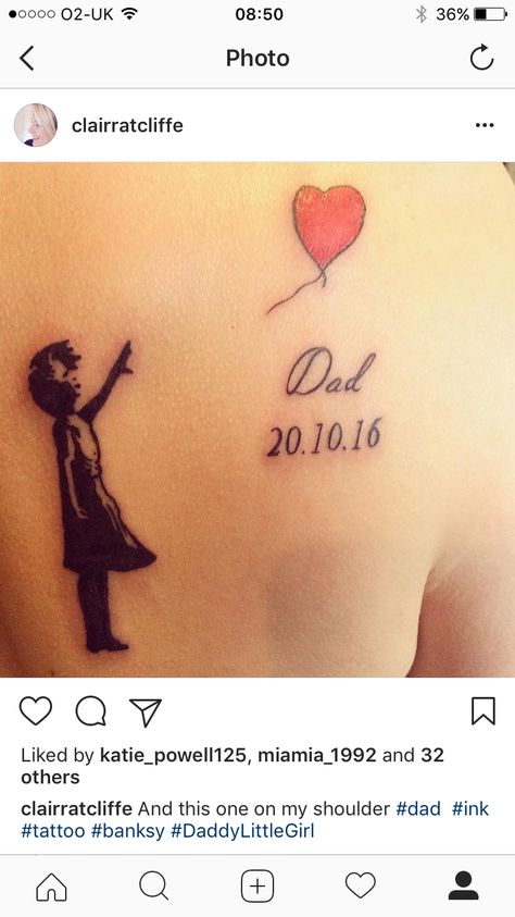 My new ink! In memory of my late Dad #dad #tattoo #ink #banksy #shouldertattoo Late Father Tattoo, Dad Rip Tattoo, Schnauzer Drawing, Tattoos For Dad Memorial, Father Tattoos, Dad Tattoo, Mini Tattoo, Heaven Quotes