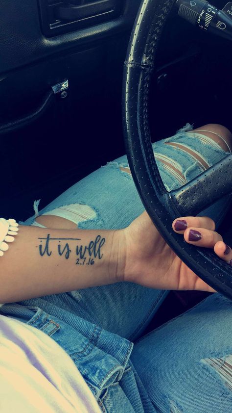 It is well tattoo Tattooed Quotes, Paisley Tattoos, 27 Tattoo, Grandma Tattoos, Scripture Tattoos, Mama Tattoo, Biblical Tattoos, Verse Tattoos, Female Tattoos