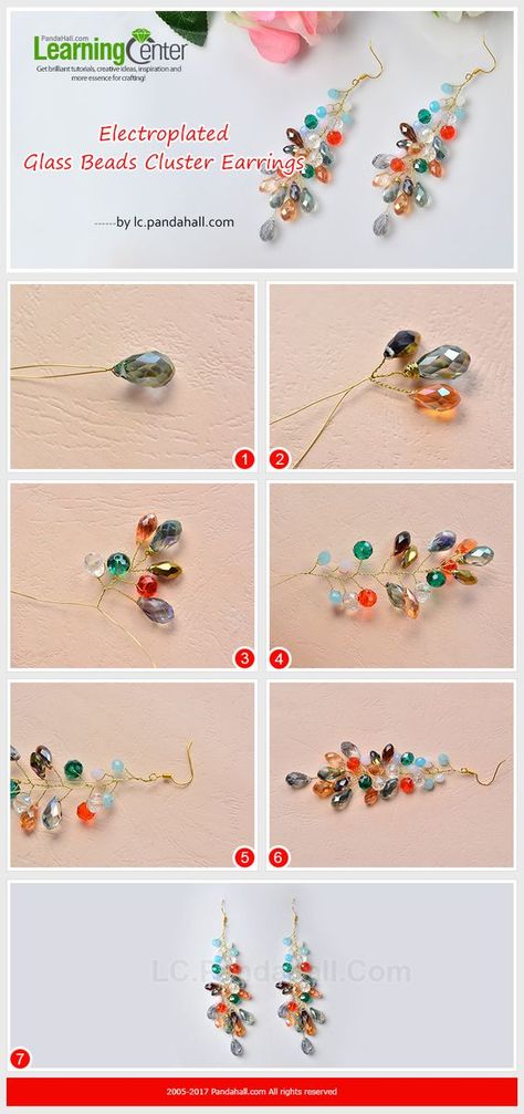 Diy Cluster Earrings, Cluster Earrings Tutorial, Diy Pearl Necklace, Small Gold Hoop Earrings, Wire Jewelry Designs, Wire Work Jewelry, Earrings Inspiration, Beaded Drop Earrings, Earring Tutorial