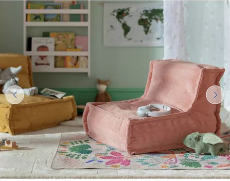 Kids Tv Room, Pink Bean Bag, Playroom Seating, Reading Corner Kids, Hangout Room, Kids Living Rooms, Bean Bag Chairs, Kids Bedroom Inspiration, Kids Flooring