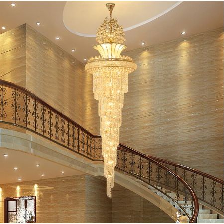 European Big Lighting#affiliate#aliexpress Mall Stairs, Crystal Hardware, Stairway Lighting, Hall Living Room, Hall And Living Room, Wooden Shades, Long Chandelier, Hanging Pendant Lamp, Staircase Chandelier