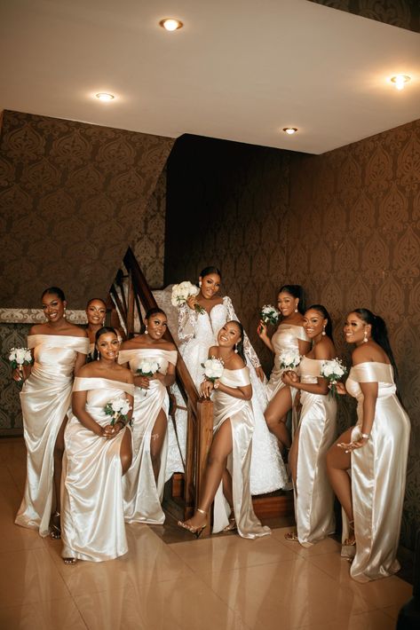 Love Didn't Give Up on Onyinye & Bryan! See Their White Wedding Photos Black Couple Wedding Colors, Fall Wedding Black People, All White Wedding Party, Black People Wedding Ideas Color Schemes, Melanin Wedding, Black Love Wedding, Black Couple Wedding, Black People Weddings, Bride And Bridesmaid Pictures