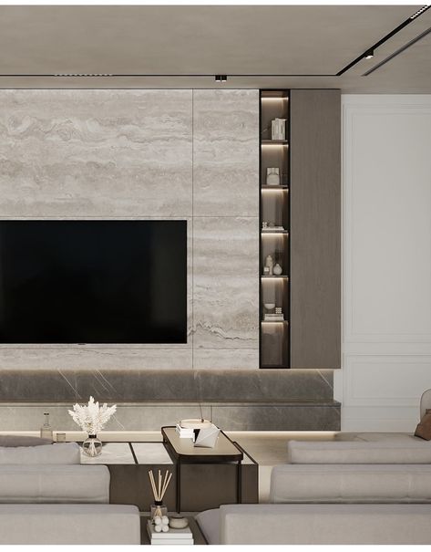 Living Room Tv Wall Luxury Interior Design, Elegant Kitchen Design, Tv Room Design, Japandi Interior, Living Room Design Inspiration, Living Room Tv Wall, Reception Ideas, Tv Console