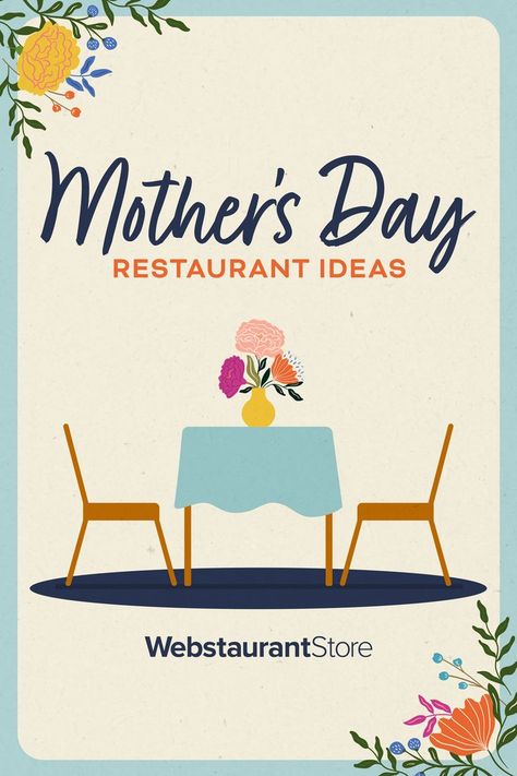 Illustrated images of a table with flowers and chairs with text "Mother's Day restaurant ideas" Mothers Day Promotion Ideas, Mother's Day Ideas, Promotional Ideas, Mother's Day Promotion, Promotion Ideas, Menu Inspiration, Restaurant Ideas, Brunch Menu, Menu Ideas