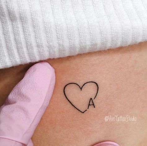 Heart With An A Tattoo, A Initial Tattoo Heart, A Heart Tattoo Letter, Heart With Letter A Tattoo, Letter A Tattoo With Heart, Heart With Initals Tattoo, Lowercase A Tattoo, M Tattoo Letter Heart, Heart Tattoo With Initials Inside