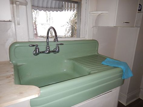 1930s Kitchen Sink, Vintage Sink Kitchen, 1930s Craftsman, Old Kitchen Sink, Bath Laundry Combo, 40s Kitchen, Golden Girls House, Laundry Combo, Plumbing Humor