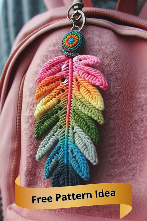 Create a vibrant Rainbow Feather Macramé Keychain with this simple DIY craft. Perfect for adding a colorful touch to your accessories! Macrame Kids Projects, Diy Keychain Ideas, Macrame Keychain Diy, Macrame Rainbow Keychain, Rainbow Feather, Rainbow Diy, Simple Macrame, Rainbow Macrame, Rainbow Keychain