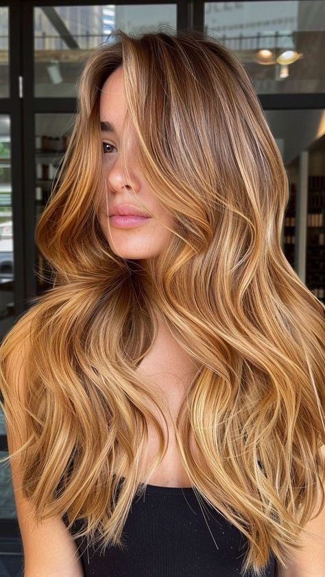 Golden Blonde Hair Balayage Brunettes, Golden Bronze Balayage, Light Brown Hair With Honey Highlights Golden Blonde, Golden Blonde Dark Roots, Warm Honey Hair, Honey Ombre Hair, Toffee Blonde Hair, Warm Light Brown Hair Honey Caramel, Warm Tone Hair