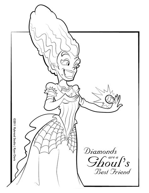 Bride of Frankenstein Bride Of Frankenstein, Halloween Coloring Pages, Halloween Coloring, Frankenstein, Coloring Pages, Humanoid Sketch, Halloween, Color, Art