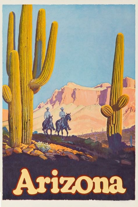 National Park Vintage Poster, Cowboy Core, Collage Portfolio, Western Posters, Western Americana, Saguaro National Park, American Landscape, Wood Postcard, Shirt Graphics