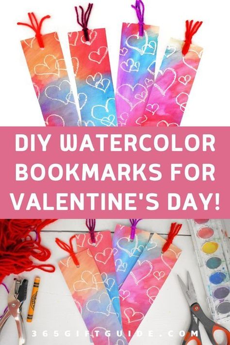 Cute & easy valentine's watercolor craft for kids! Valentines Bookmark Crafts For Kids, Valentines Bookmark Craft, Diy Valentine Bookmarks, Diy Valentine Bookmarks Kids, Bookmark Valentines For Kids, Valentine’s Day Bookmarks, Valentines Watercolor Art For Kids, Kids Bookmarks Diy, Valentine Book Marks